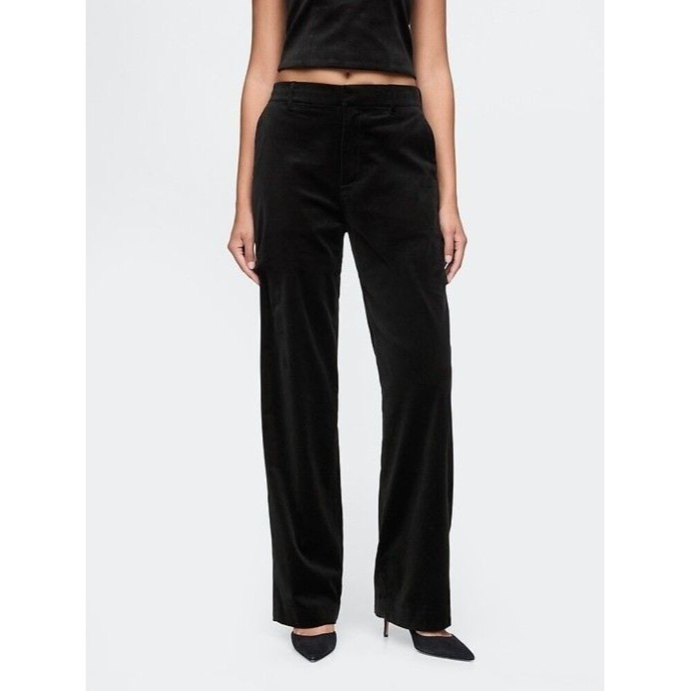 New Gap Velvet Trousers Size 12 Petite Straight Black Warm Flat Front Pants NWOT